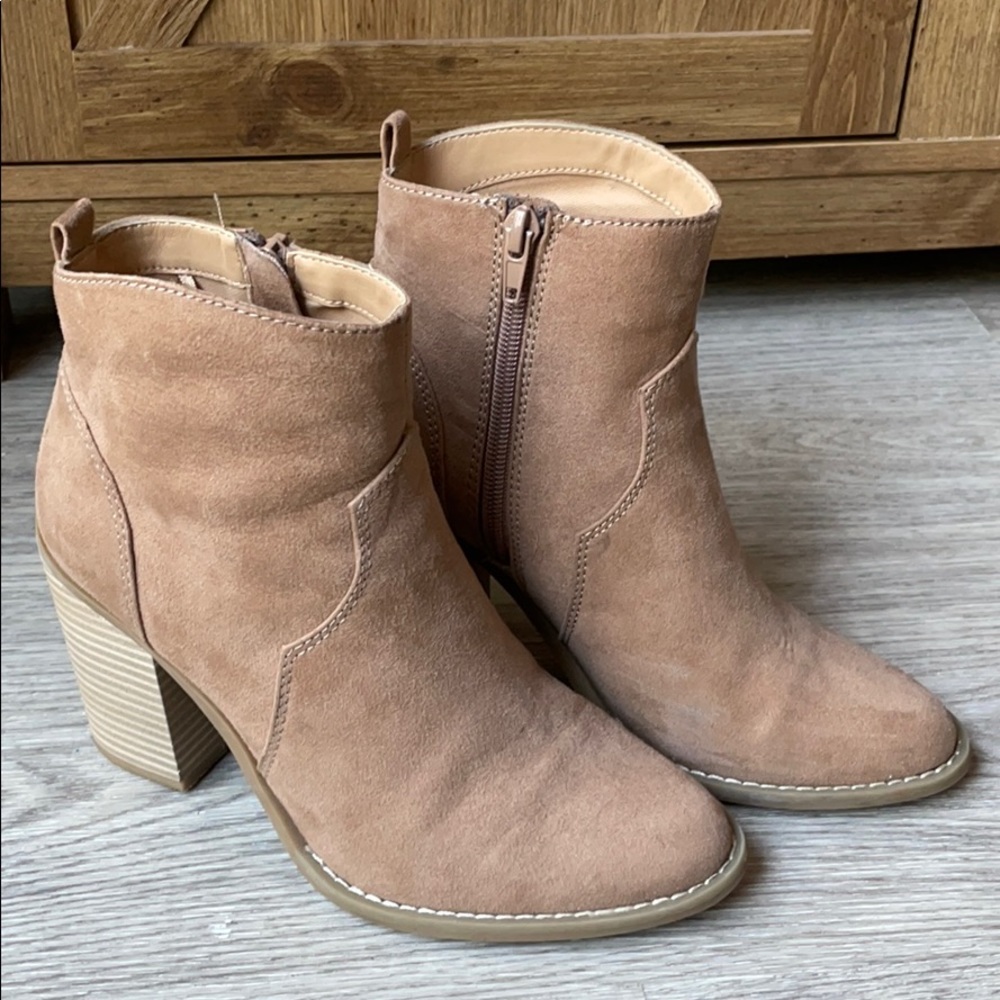 Tan faux suede booties